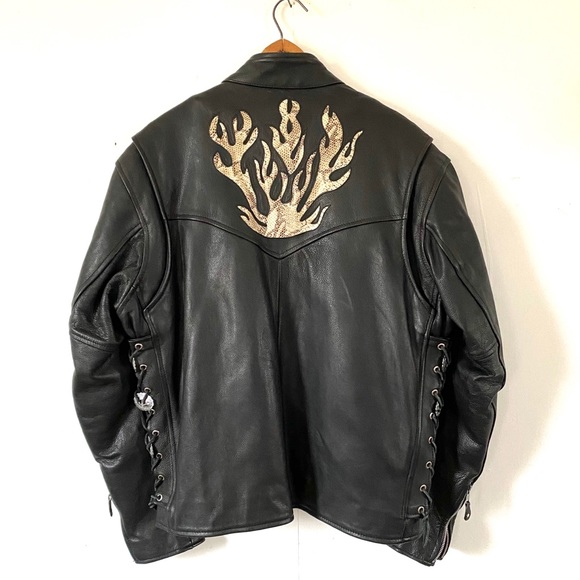 Motorcycle Jacket Chaps Black Leather Flame Snake - Picture 3 of 16